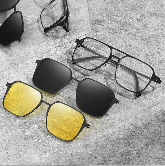 3-in-1 Magnetic Clip-On Sunglasses + Eyeglasses for Men & Women 🕶️✨ (Night Vision Driving, UV Protection)