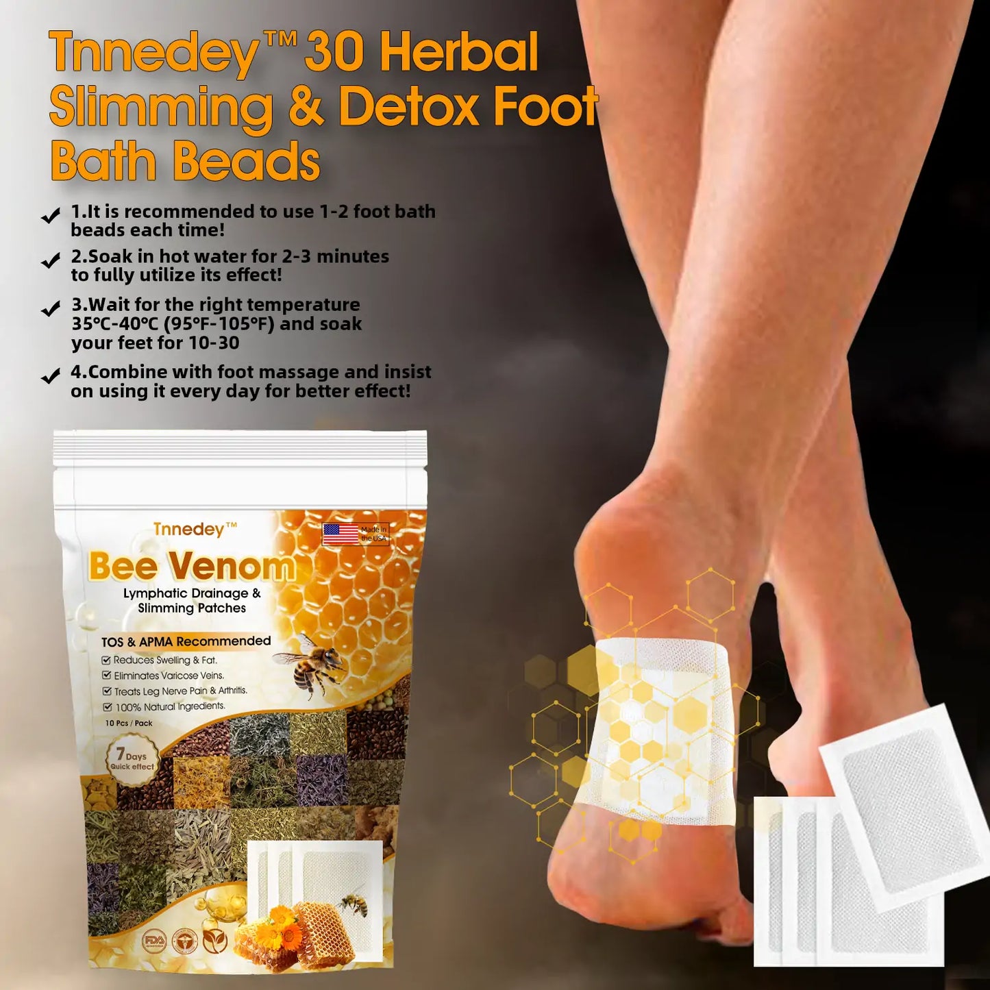 '+Bee Venom Lymphatic Drainage & Slimming Foot Patches 🌿👣